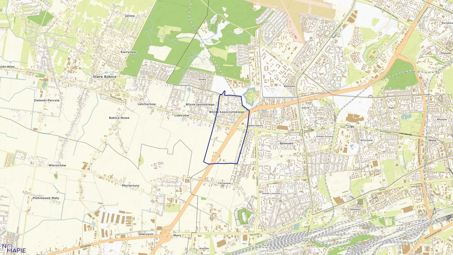 Mapa obrębu Blizne Łaszczyńskiego w gminie Stare Babice