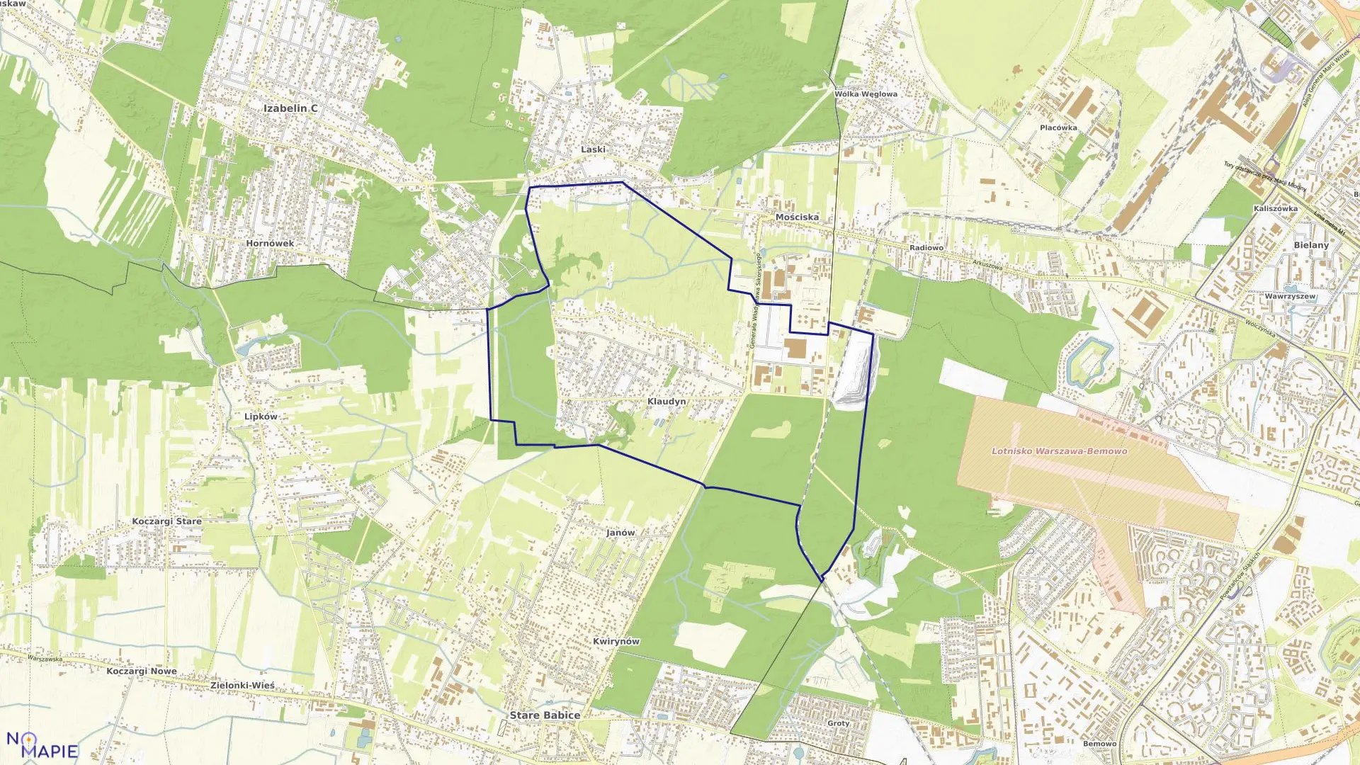 Mapa obrębu KLAUDYN w gminie Stare Babice