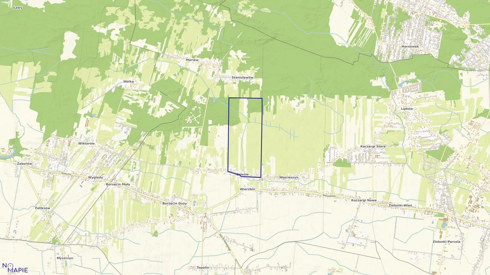 Mapa obrębu ZALESIE w gminie Stare Babice